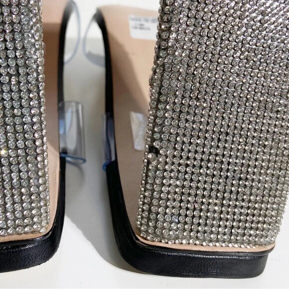 New Schutz Ariellen Vinyl Crystal Block-Heel Sandals Black size 8.5 - Picture 7 of 9